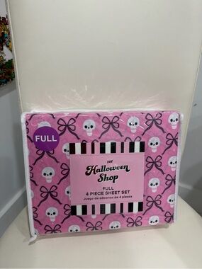 The Halloween Shop Pink/White/Black "Pumpkins & Ribbon Bows" FULL Sheet Set